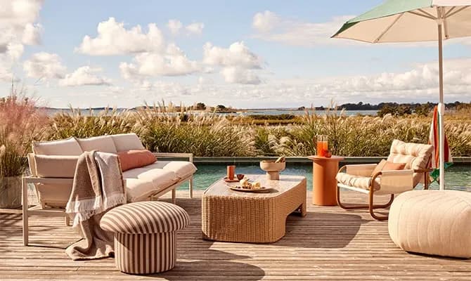 Durable custom outdoor cushions made with water-repellent Sunbrella fabric